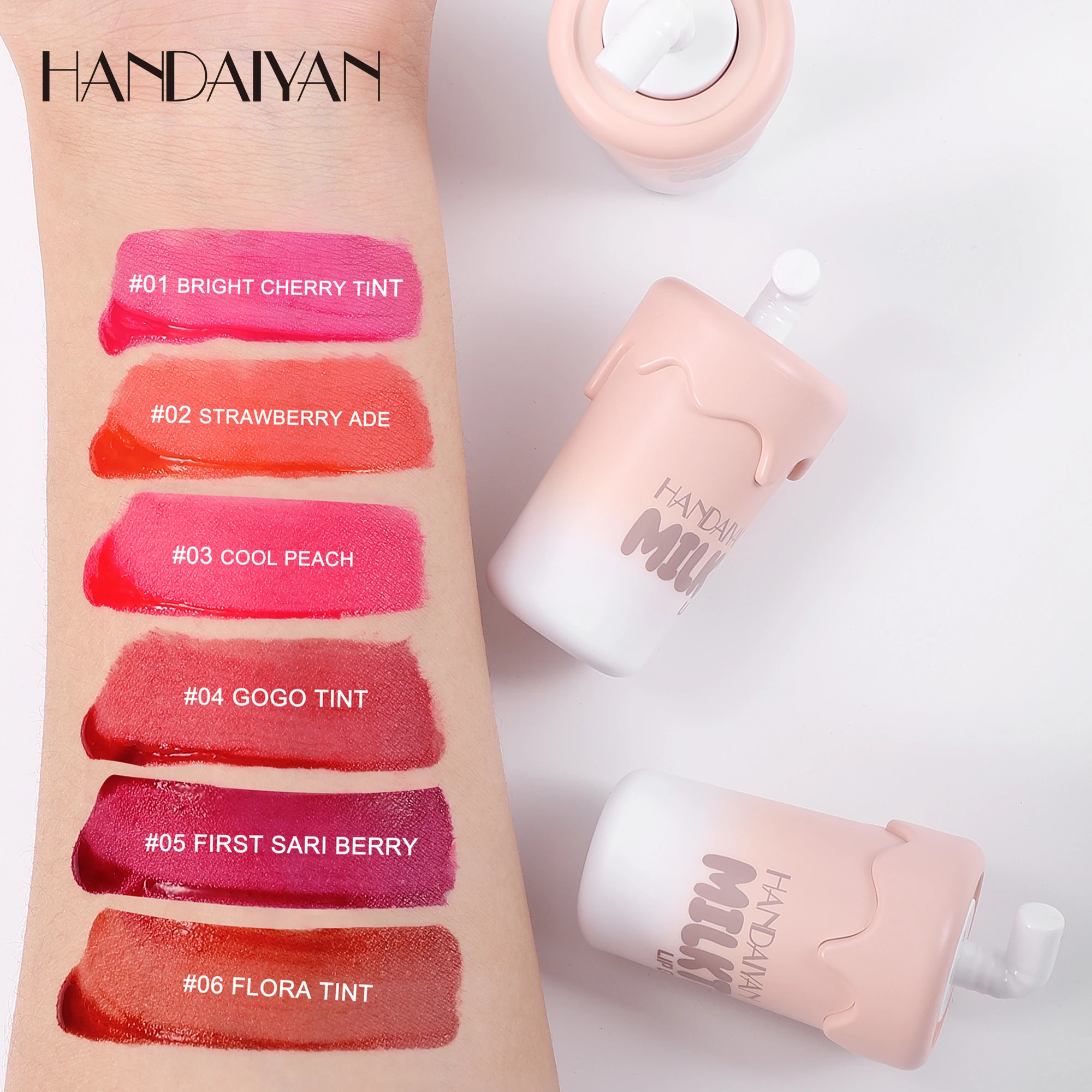 Lip Tint Cheek Multi-use 6 colors Cute Milky Tea Bottle Lip Gloss Hydrating Smooth Glossy Matte Long-lasting Lip Face makeup
