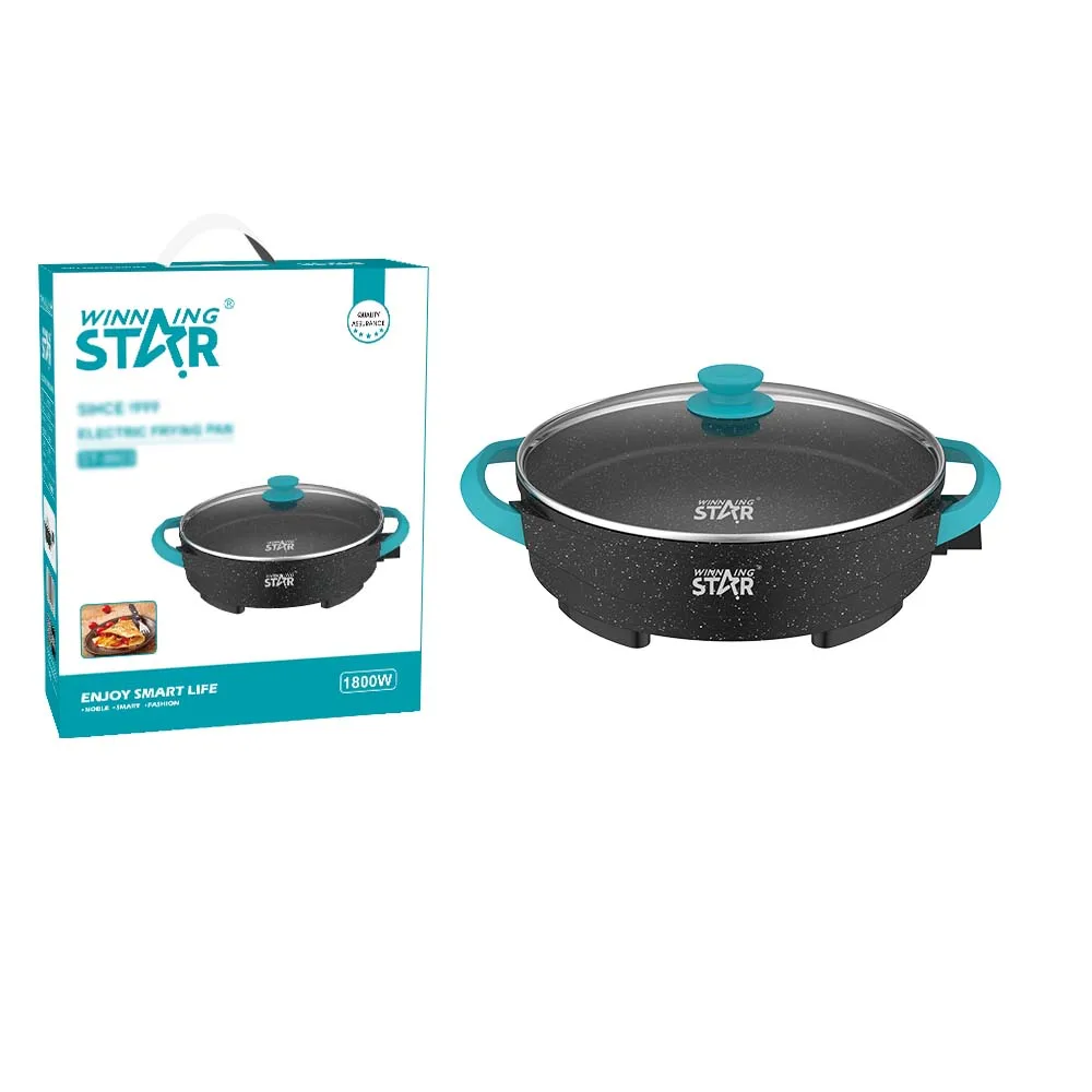 WINNING STAR ST-9803 8L Nonstick Aluminum Frying Pan 13 Inch Electric Pizza Pan Multifunction 1600W Nonstick Electric Skillets