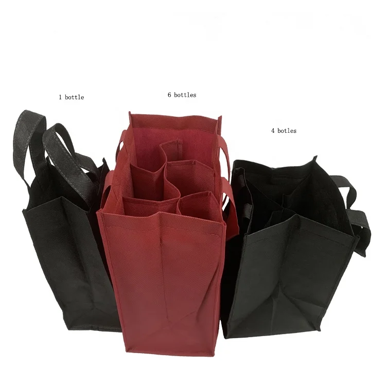 Bolsa de vino Reusable Nonwoven Wine Bag 4 bottle 6 Bottle Non Woven Fabric Wine Bag Wine Bottle Bag With Handle