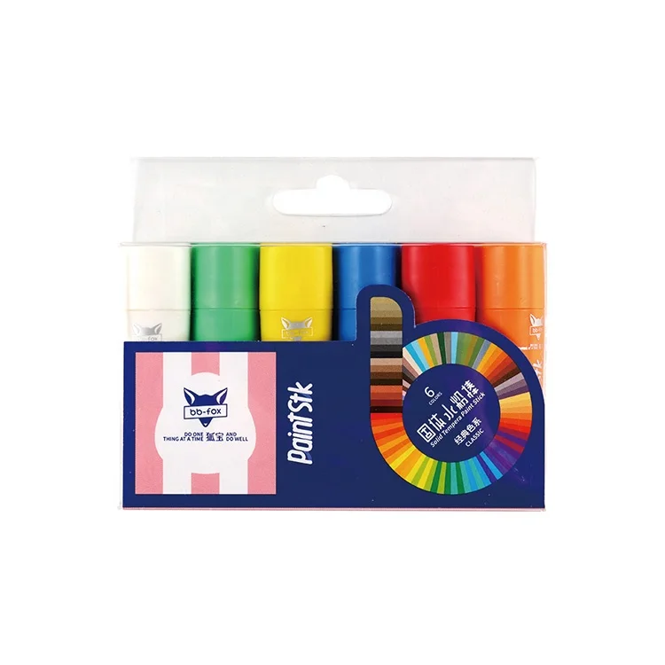6 Classic colors non-toxic fast drying mess free solid tempera paint stick