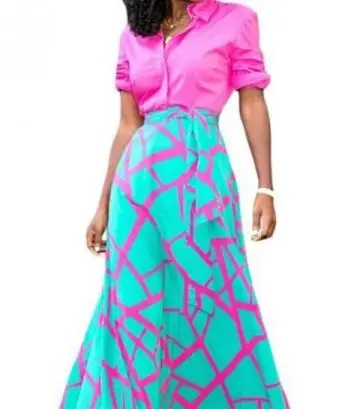 
Pink Mint Scattered Crack Flowy Maxi Skirt 