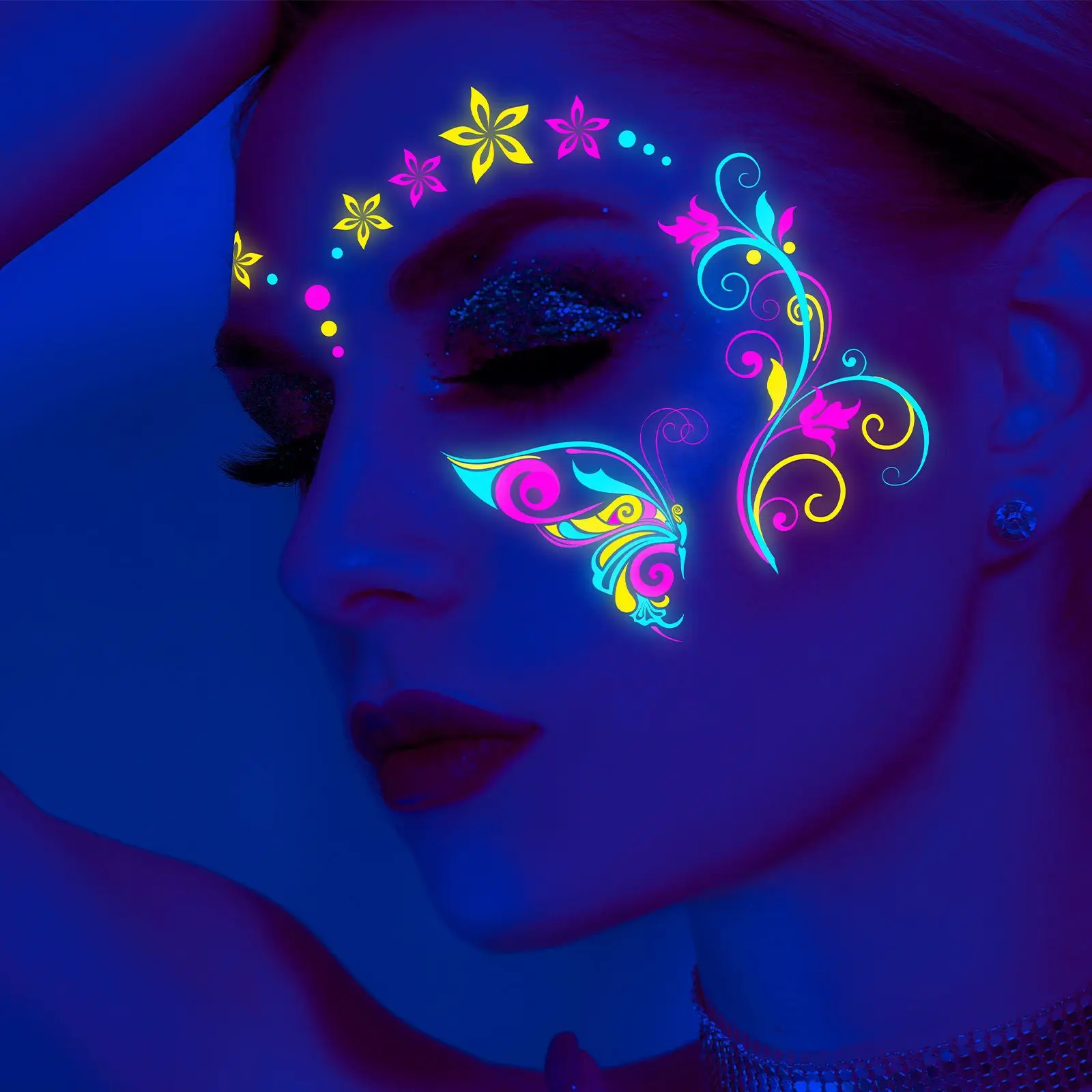 Festival Party fluorescent tattoos halloween butterfly waterproof face stickers temporary neon masquerade tattoo stickers