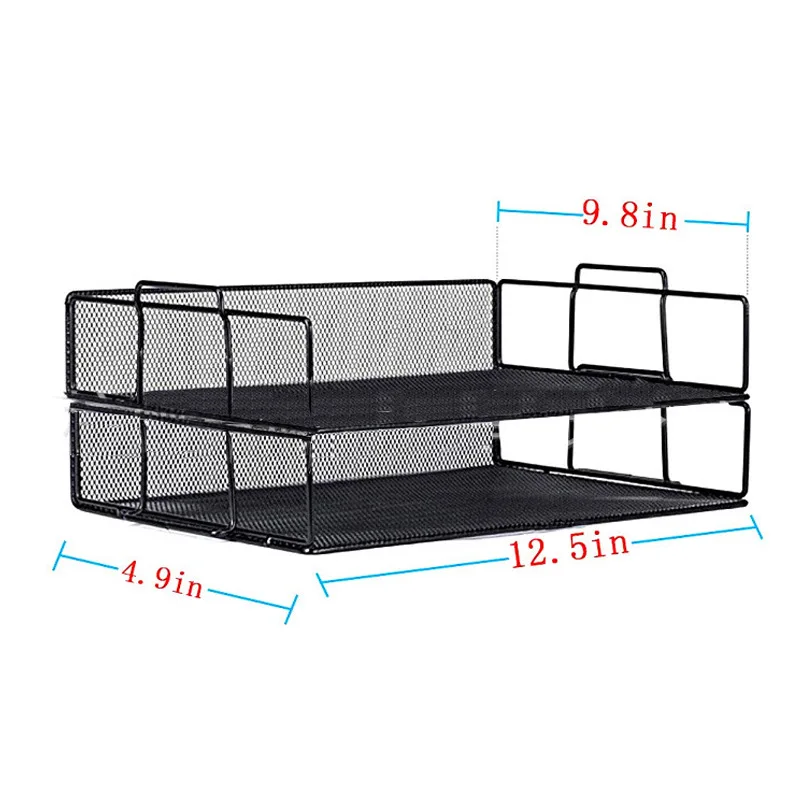 Wholesale Custom Office File Tray Desk Organizer 2 Tier Metal Mesh Paper File Document Stackable Letter Tray