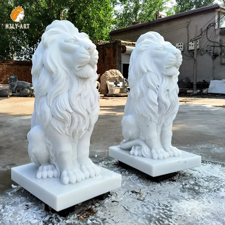 High Quality Hand Carved Decorative Outdoor Marble Stone Sitting Lion Sculpture Life Size