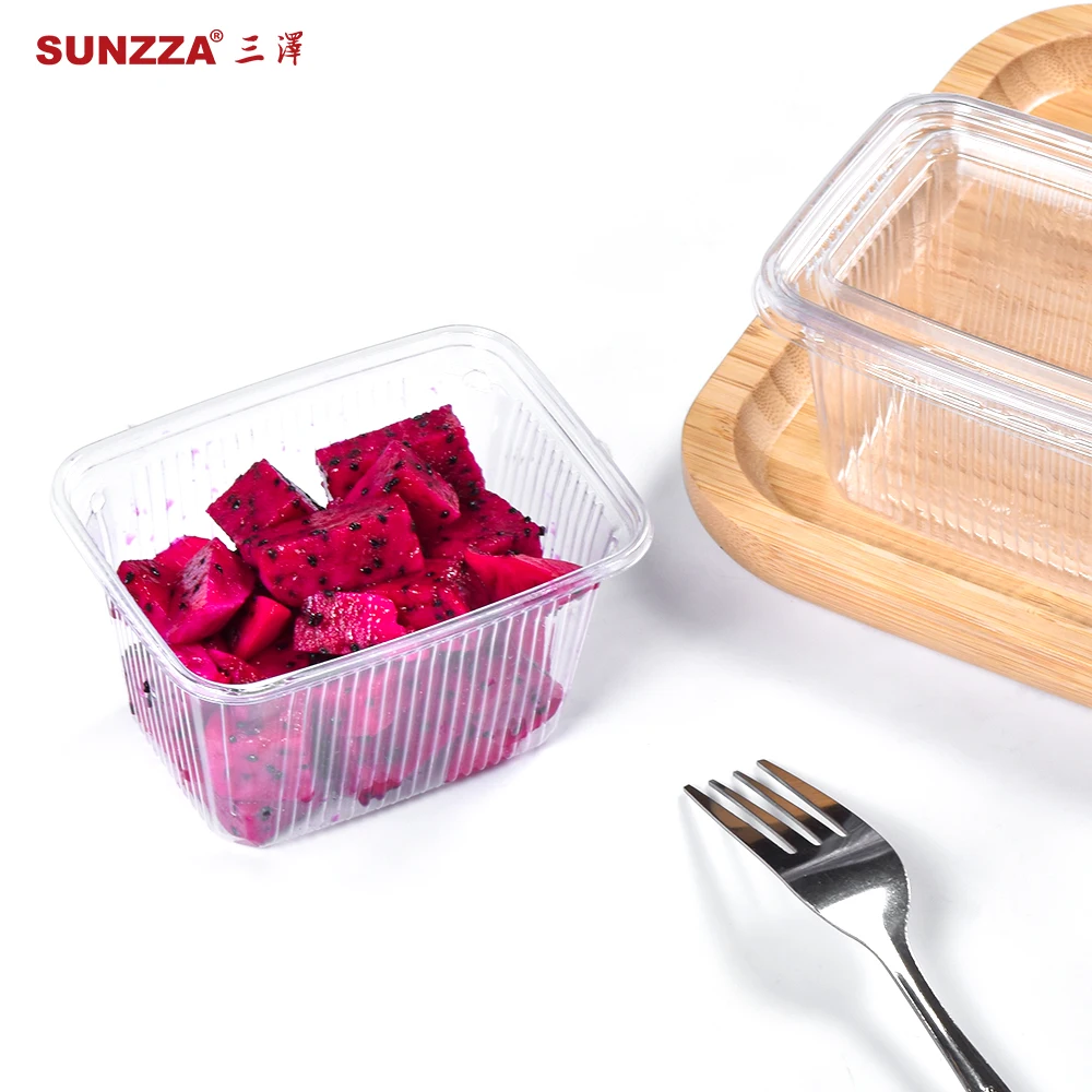 Sunzza package hot sell rectangle mini disposable PET clear fruit ice cream cake cup box plastic container with lid