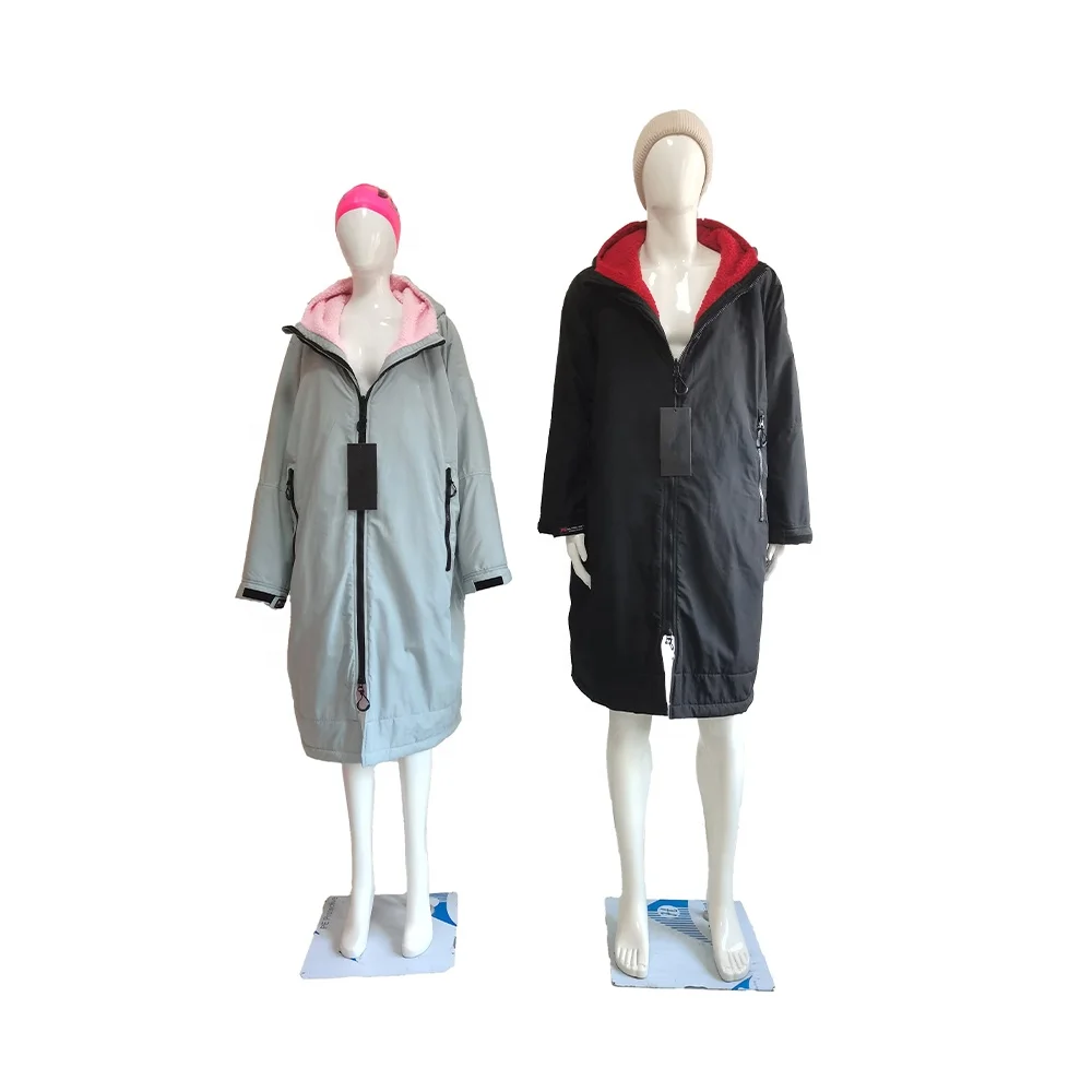 Customized Recycled Nylon Polyester Waterproof Dry Changing Robe,Surf Swim Parka with Warm Sherpa Fleece
