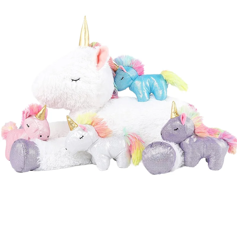Stuffed Animal Toys Cute White Unicorn with 4 Baby Unicorns Plush Toy for Girls Doll