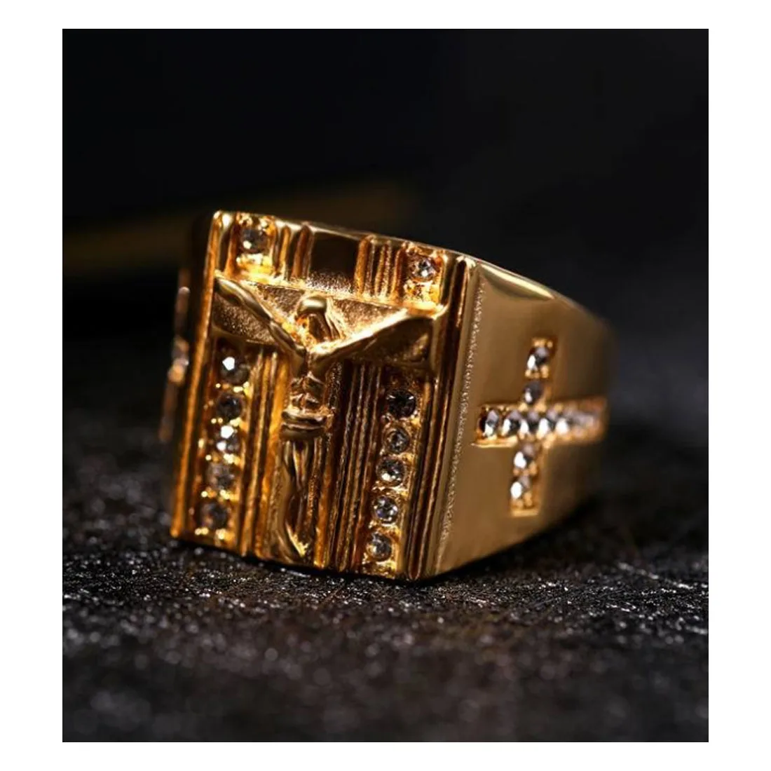 New arrival american golden stainless steel Rock hip hop full rhinestone bull head jewelry ring
