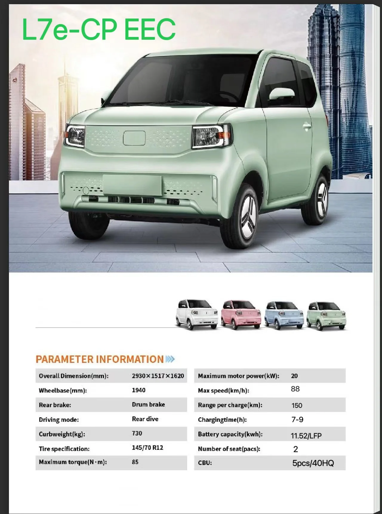 EEC Le7-CP High Speed 80km/h Electric Mini Car fully enclosed vehicles electrics adult electric vehicles