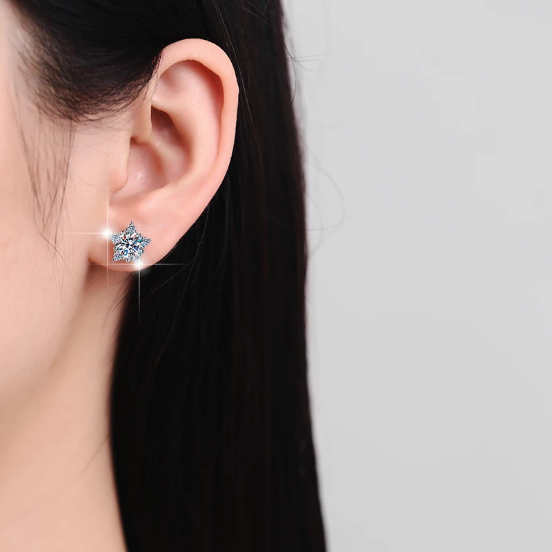 Fine Jewelry Start 0.5Ct&1Ct Round Cut White Gold  Diamond Stud Earrings 6A Cz Zirconia Ubic S925 Sterling Silver Earrings