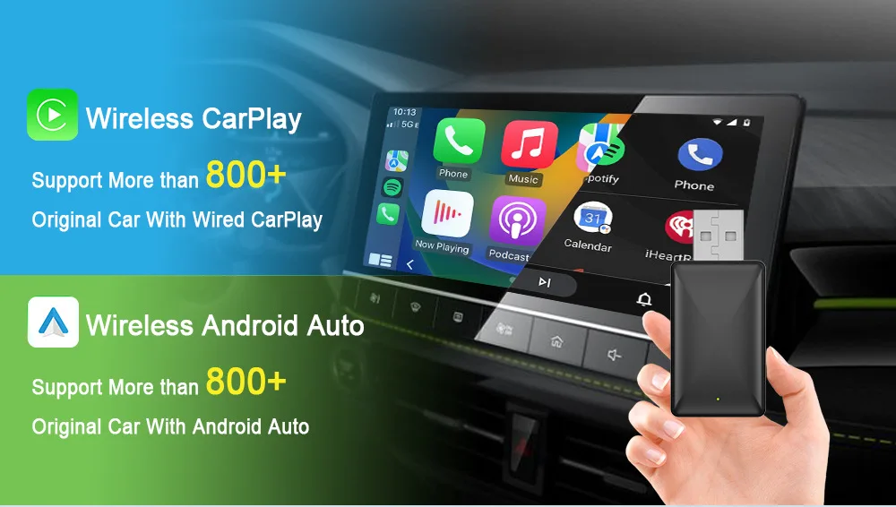 Wireless CarPlay Adapter & Android Auto 5.8GHz WiFi Type-C/USB Plug & Play Factory Wired CarPlay Cars