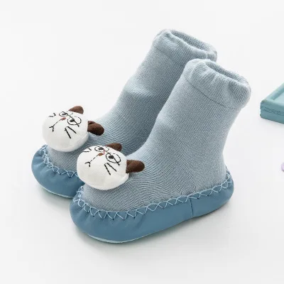 New arrival cartoon doll knit cute animal slipper toddler socks with leather sole kids anti slip baby shoe socks