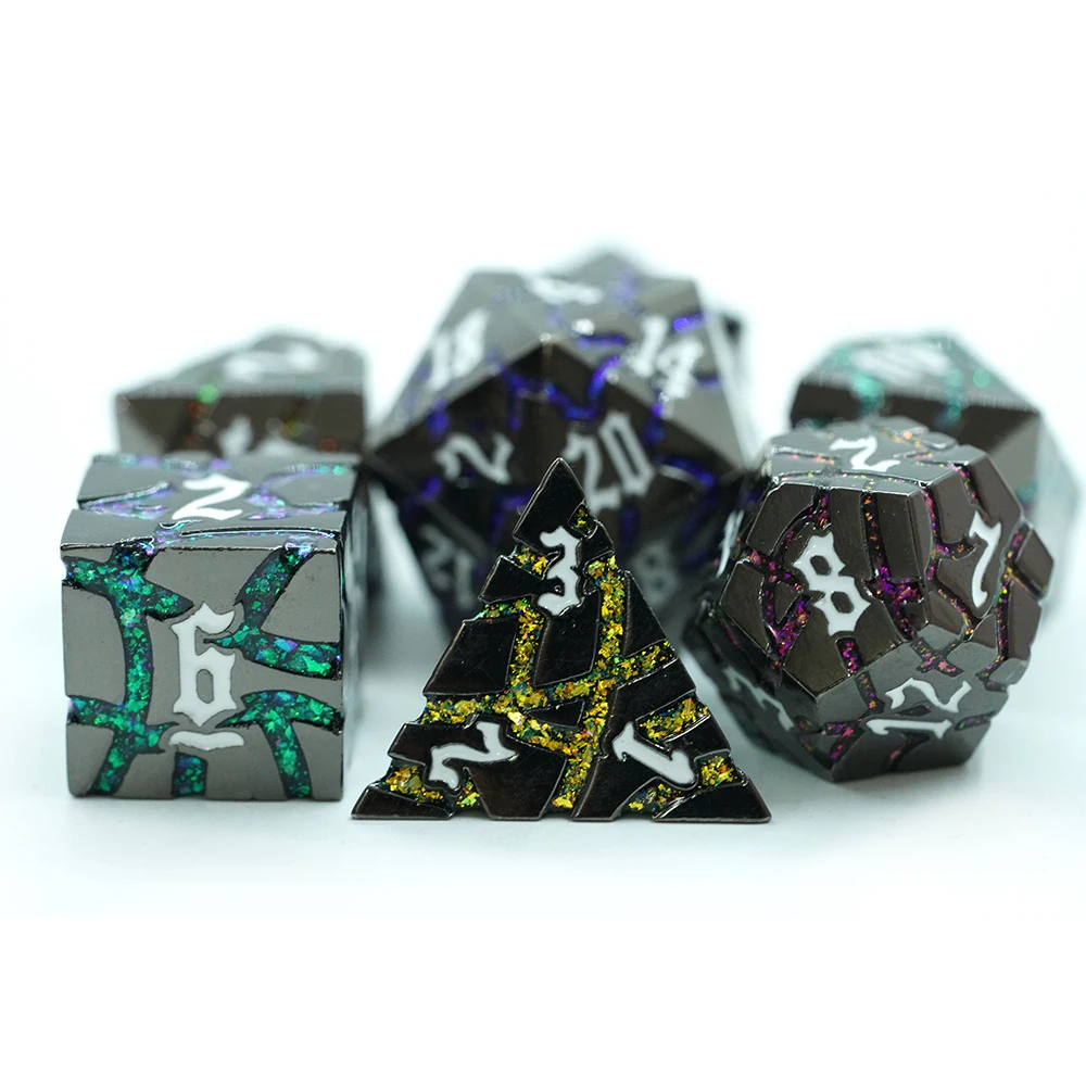 Metal Polyhedral RPG Board Games Role Play Dungeons and Dragons Dice Set with colorful Glitter mica stripe