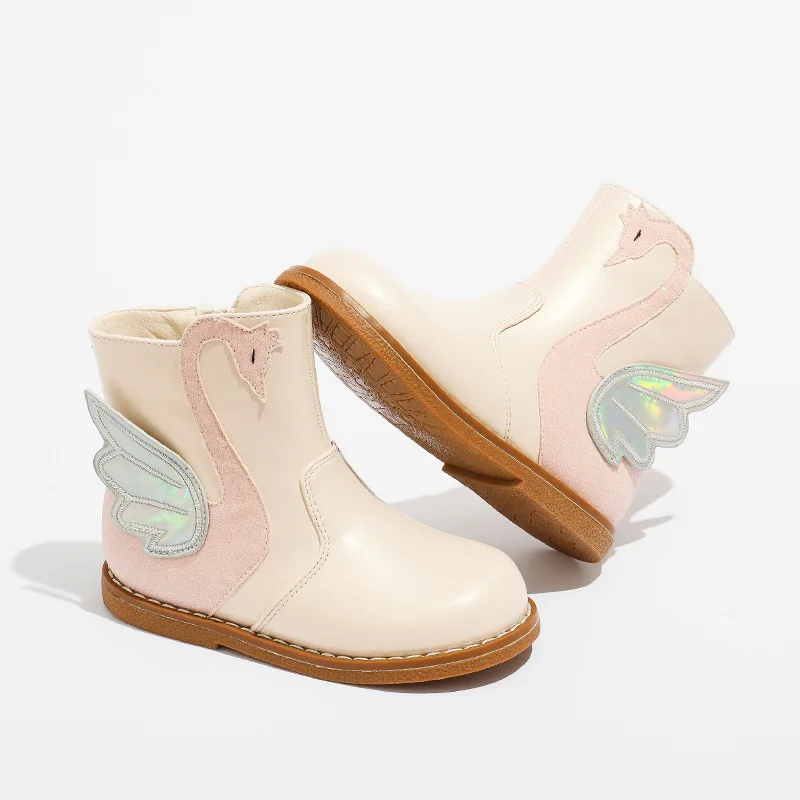New 2022 Winter Girls Cute Swan Boot Fashion Blingbling Warm Kids Ankle Boots