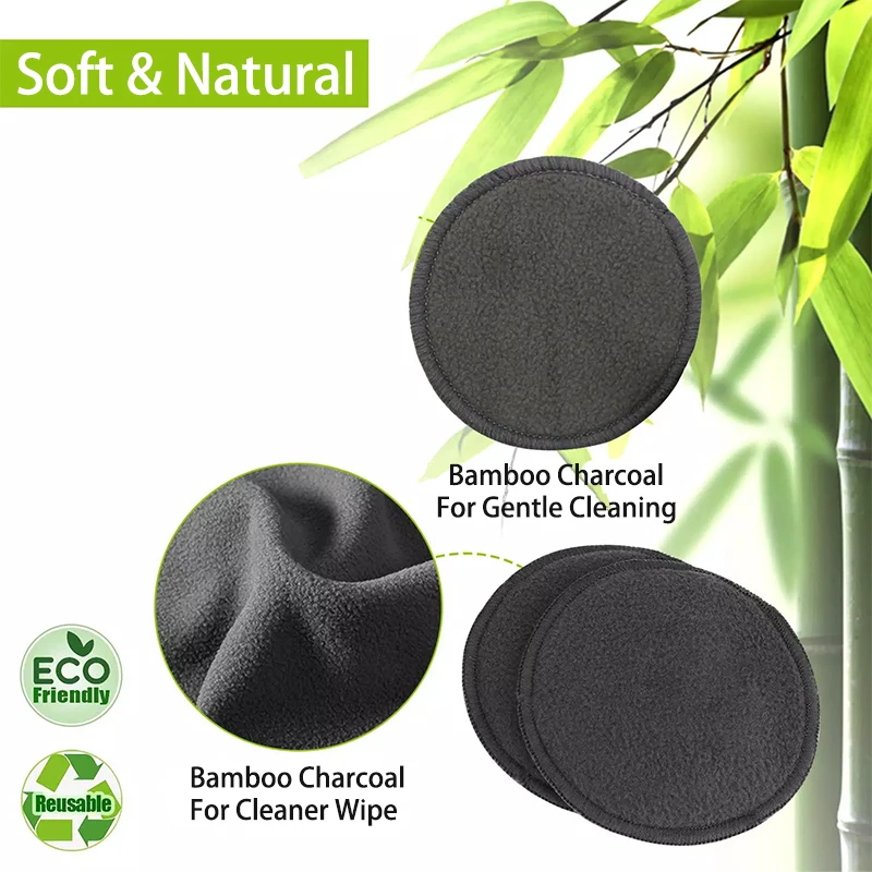 Ananbaby Wholesale Round Face Cleaning Makeup Remover Pads Reusable Organic Bamboo Charcoal Make Up Remover Pads