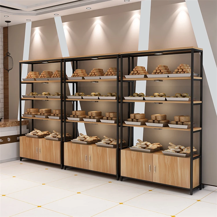 Customized High End Factory Price Bakery Decoration Display Case Cabinet Bread Display Shelves