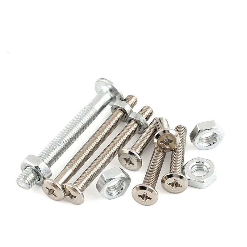 Flat Round Head Carbon Steel Phillips Inverted Edge Head Male Thread Bolt Screw Full Thread Suitable for Double Bed Furniture
