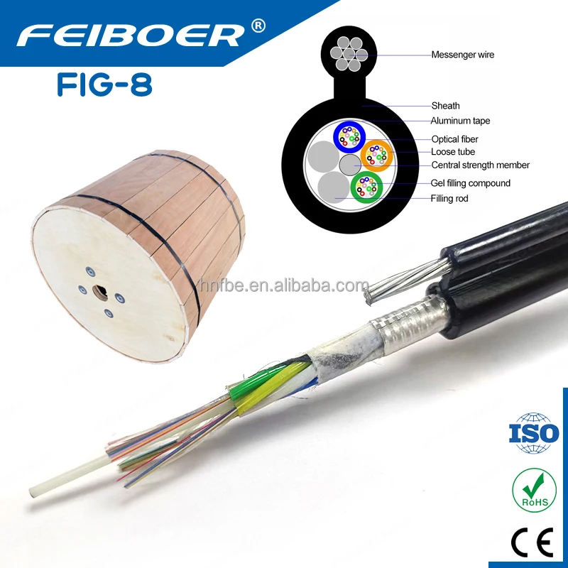 Factory Price Figure 8 Aerial SM OS1 OS2 Single-Armored Single-Jacket 96 48 32 24 12 core fiber optical cable By FEIBOER