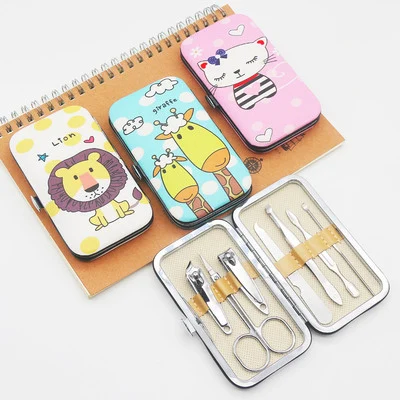 YUXI Wholesale 7pcs Nail Clippers Manicure Set Cartoon Cute Stainless Steel Finger Nail Clippers