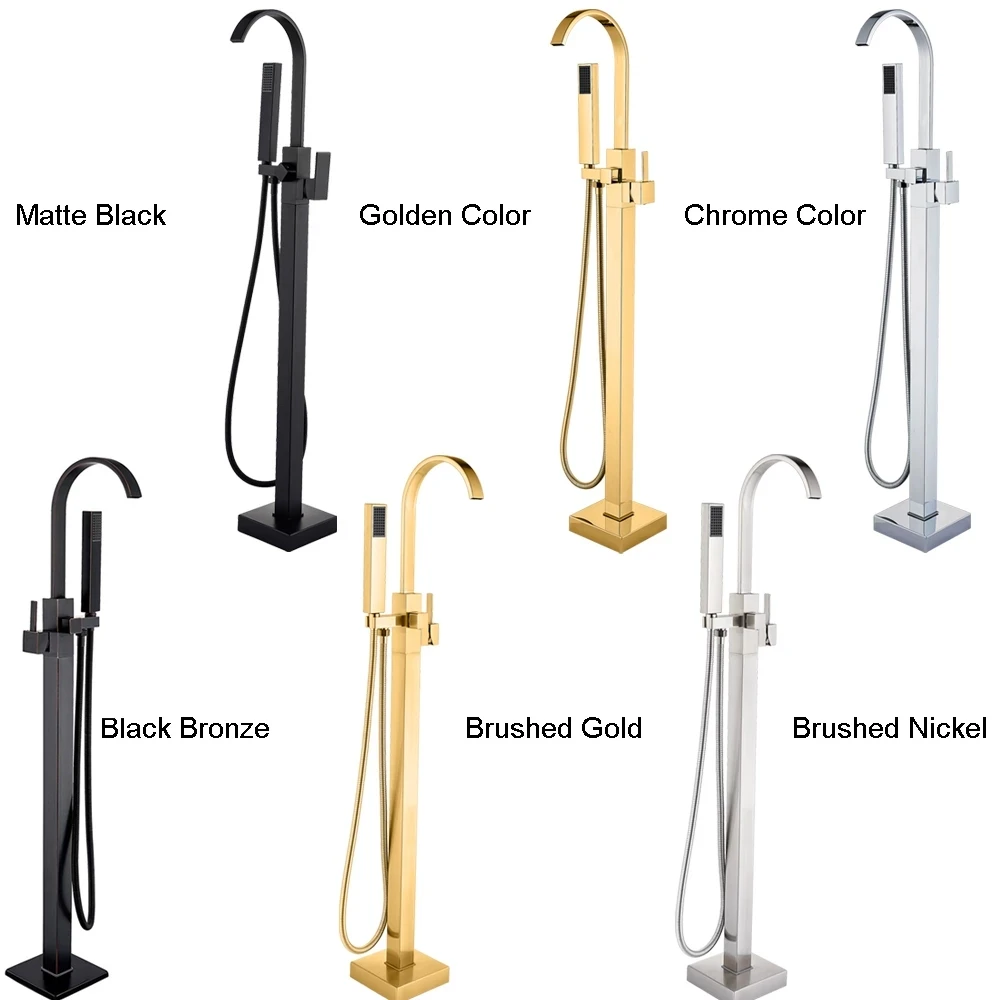 Bathtub Faucet Floor Standing Bath Tub Mixers Rotate Spout Hot And Cold Water Tap Brass Bathroom Shower Sets Crane
