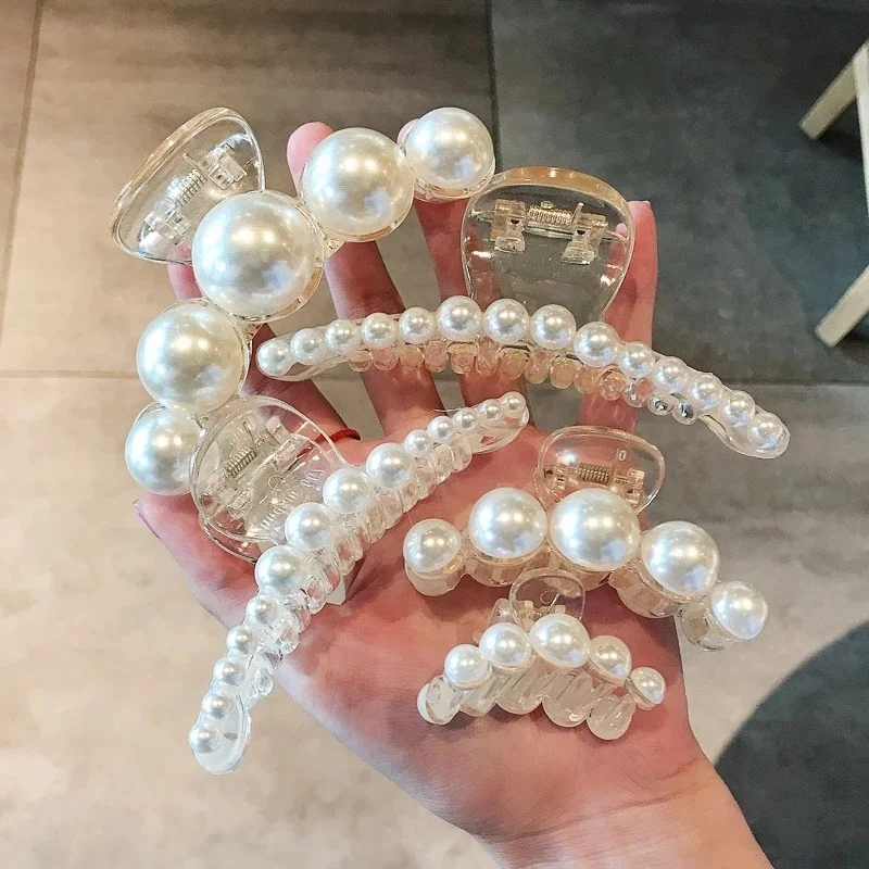 Hair Claw Clips For Women Horsetail Clip Geometric Imitation Pearl Hairpin Crab Retro Crystal Hair Clips Claws