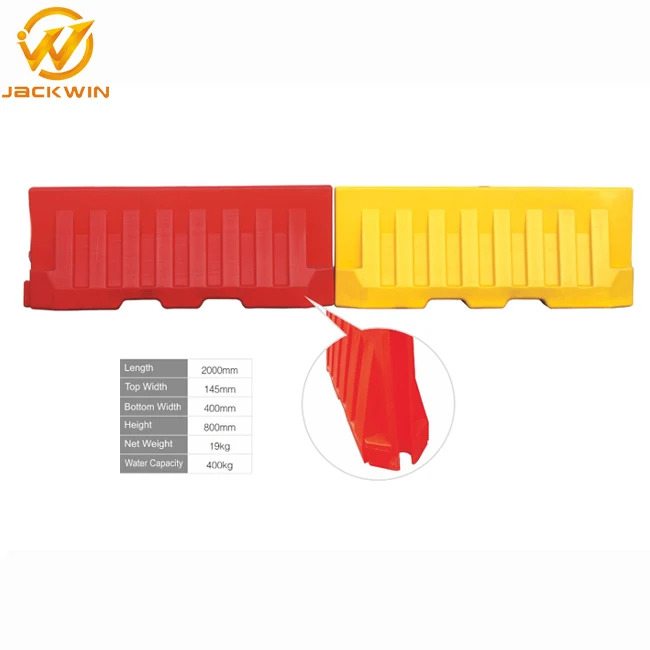 White / Yellow / Red Road Safety New Jersey Plastic 2M Water Filled Barrier