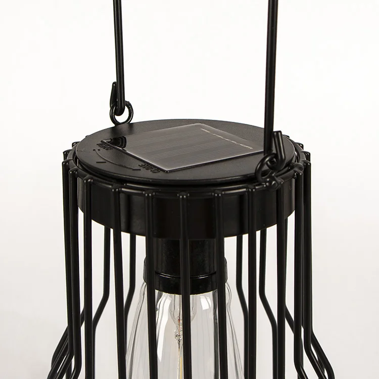 Hanging Solar Wire Lantern Waterproof Glass LED Bulb Outdoor Solar Metal Wire Lantern