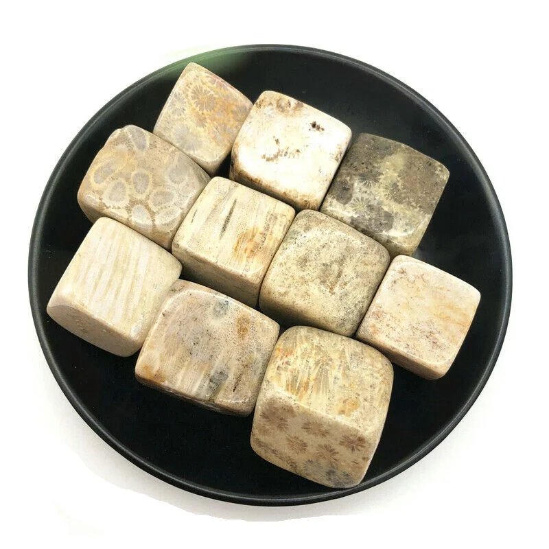 Wholesale Natural Coral Jade Stone Chrysanthemum Cube Crystal Tumbled Stones Healing
