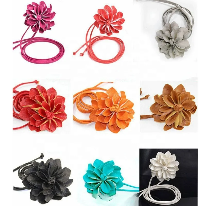 Korean fashion large flowers fine leather rope waist chain ladies sweet accessories belt