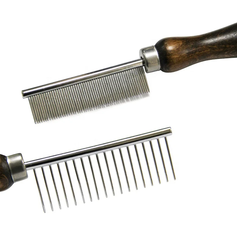 
Factory Wholesale Classical Style Single Double Sided Wooden Pet Metal Needle Comb Brush Cat Dog Lice Grooming Comb With Handle 