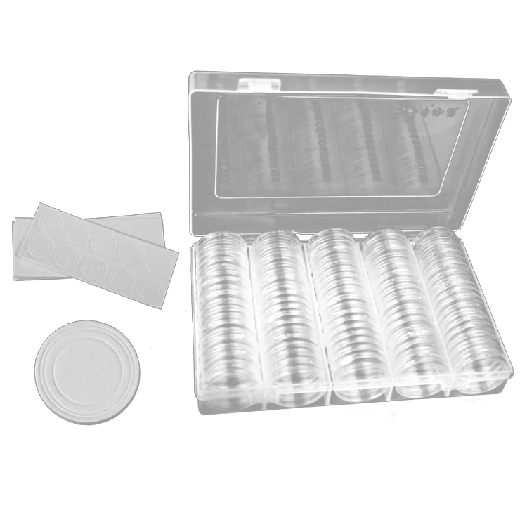 
Adjustable 100 capsules 30mm capsule plastic coin bag transparent coin box with inner gasket 