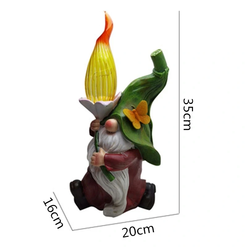 Garden Lawn Ornament Holding Torch Gnome Resin Statue Solar Light