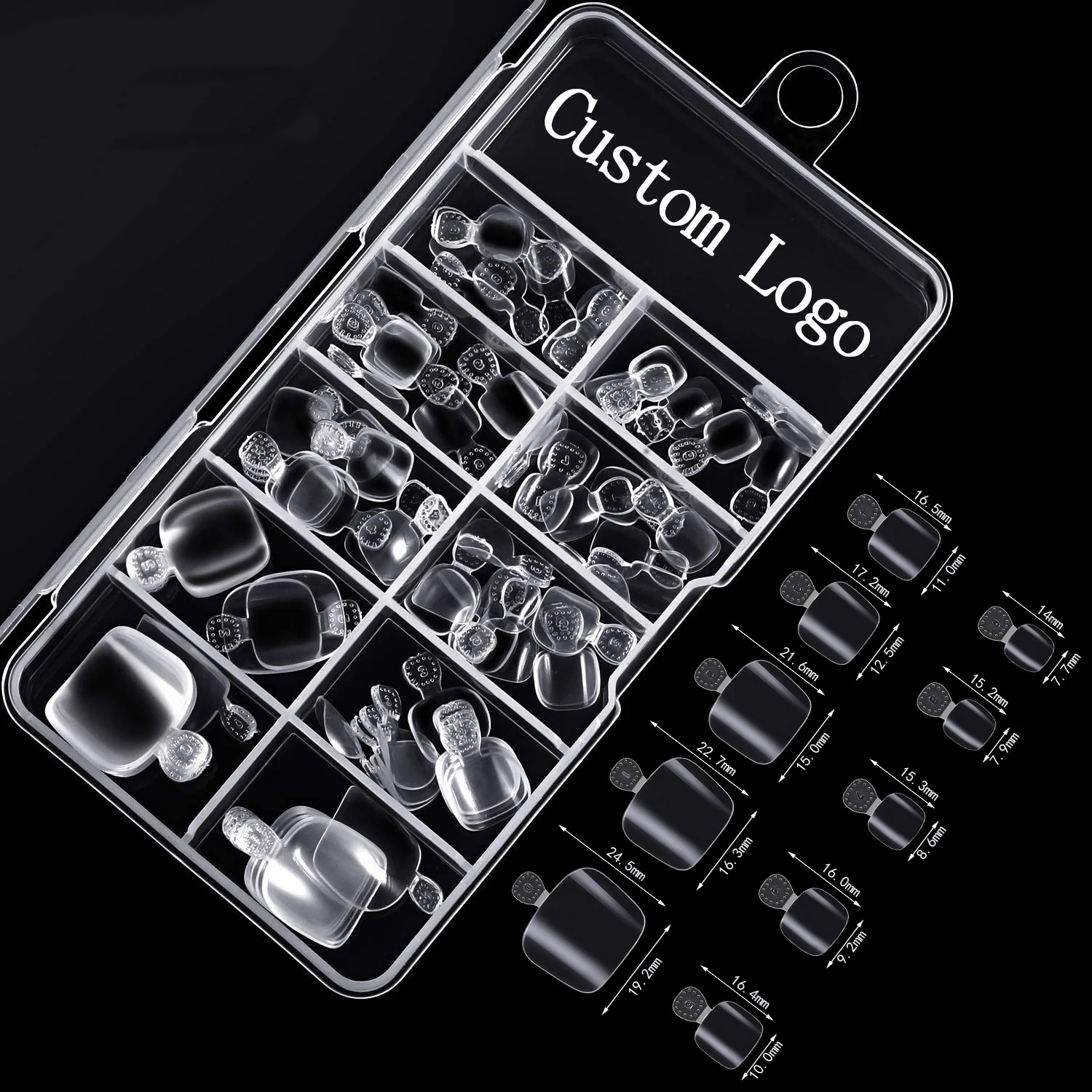 Custom Logo Square Toe Toenail Tips Private Label Full Cover Box Natural Clear False Fake Nail Tips For Toes