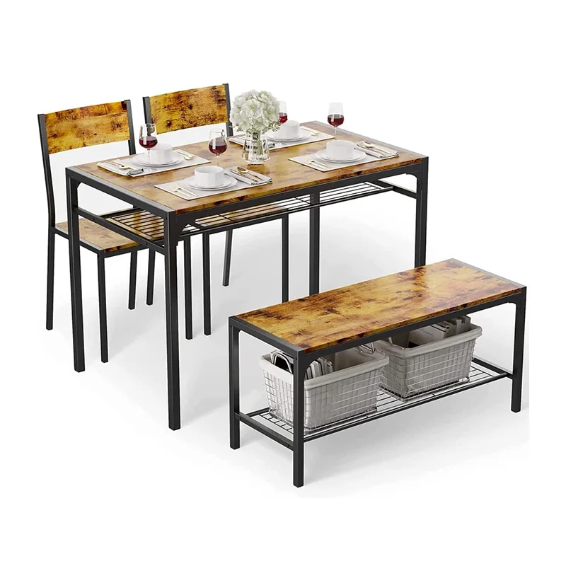 Dining Table Set for 4  Space-Saving Kitchen Table Set Dining Room Table Set with Metal Frame & MDF Board