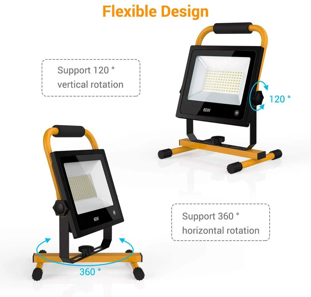 Outdoor portable 60W touch switch waterproof adjustable high power LED work light
