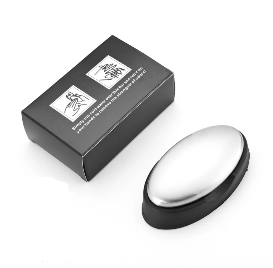 Stainless steel Soap Kitchen Bar Eliminating Odor Remover Garlic Deodorize Magic Soap Cleaning Hand Soap black Base Oval Shape