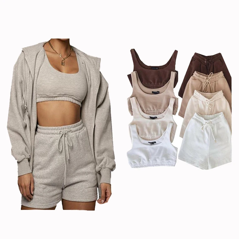 Custom Logo Women Outfits Two Pieces Biker Shorts Set Sleeveless Tracksuit Tank Crop Top Shorts Set for Women