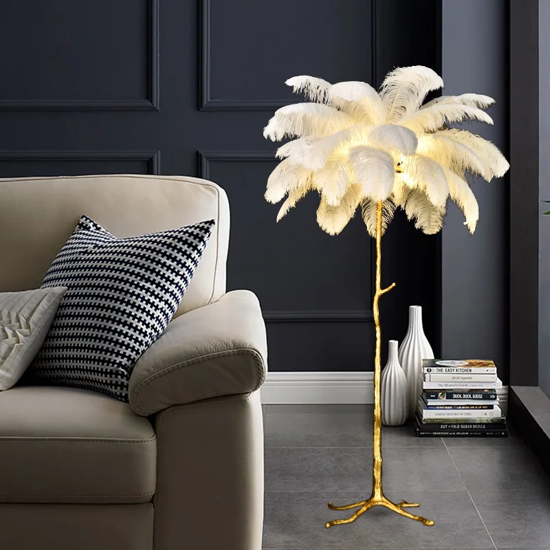 CSLIDO Luxury Bedroom Living Room Resin Floor Light Led Standing Ostrich Feather Modern Nordic Floor Lamp
