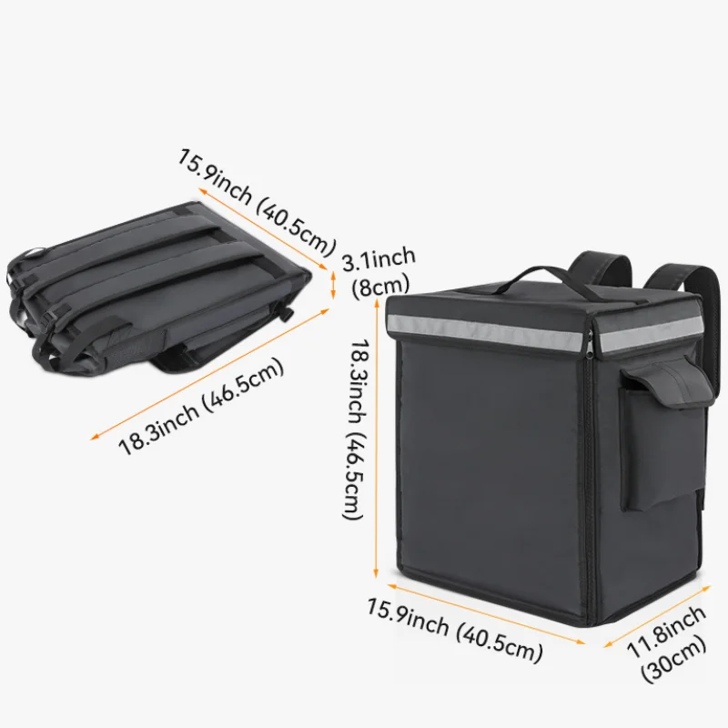 Large Capacity Insulated Delivery Bags For Bike With Reflective Strip Fold-able Food Delivery Backpack