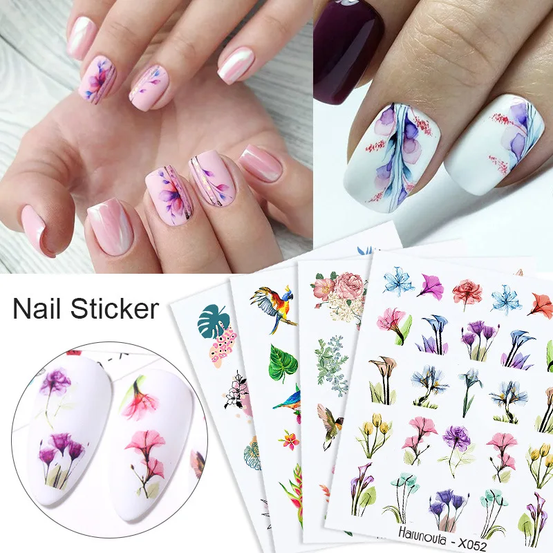 Watermark Spring Water Nail Decal And Sticker Flower Leaf Tree Green Simple Summer DIY Slider For Manicuring Nail Art Stickers