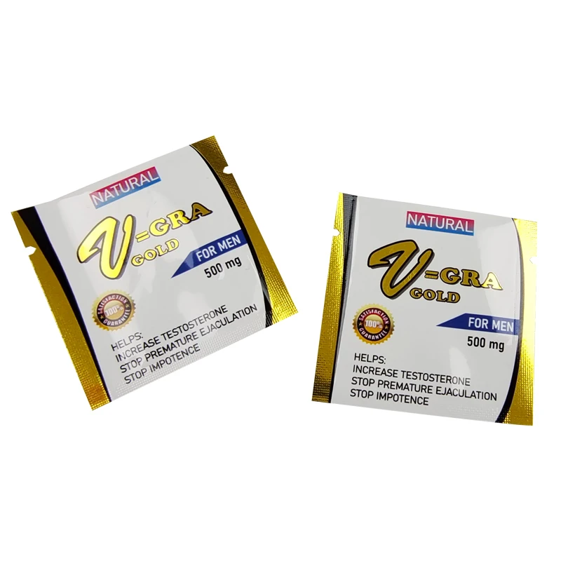 Ready to Ship Custom Printed Flat Plastic Sachet With 30 counts Sheet Cards For Sexual Capsule V-gra Pills Packing Bags