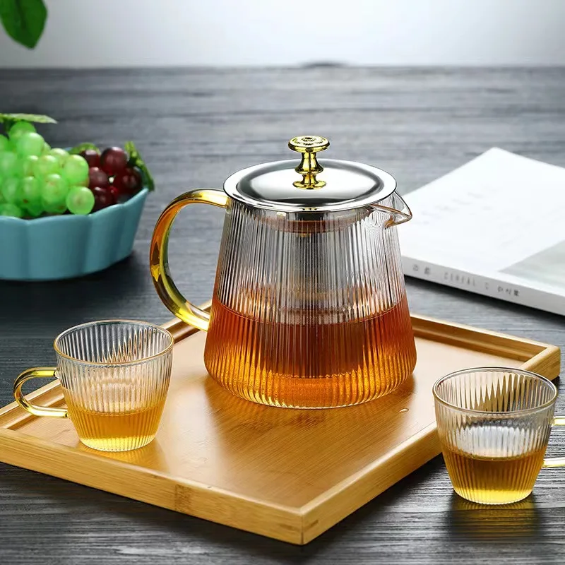 Wide Mouth Design 800Ml High Borosilicate  Glass Teapot Tea Carafe Glass Service Round Glass Teapot With Steel Infuser