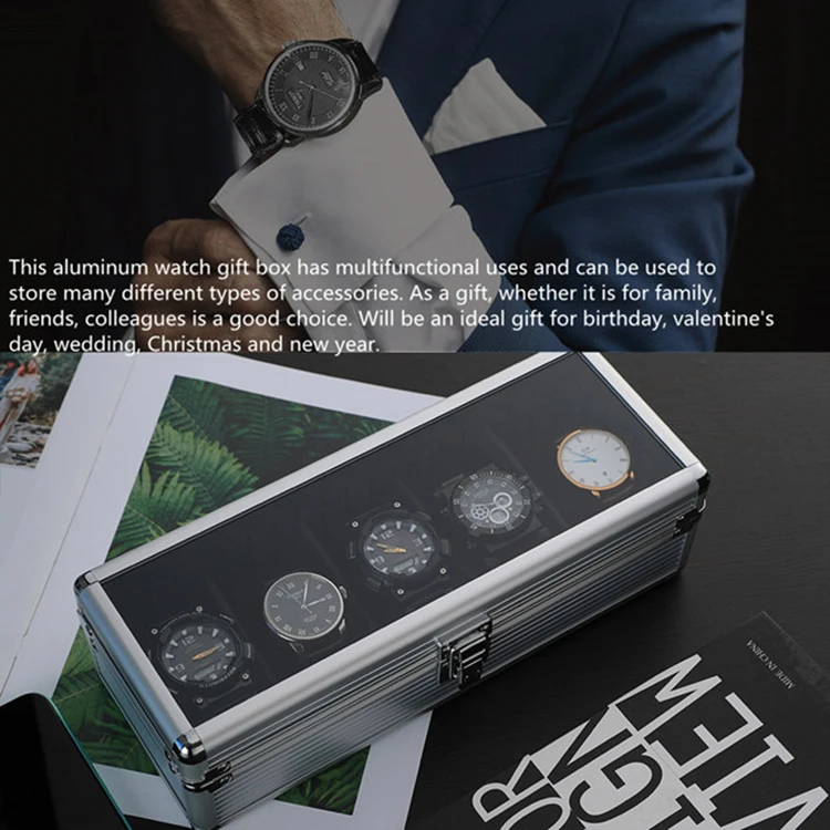  Nice Quality Glass Window Aluminum Alloy Jewelry Box With Multiple Compartments Case Watch Display Storage Holder