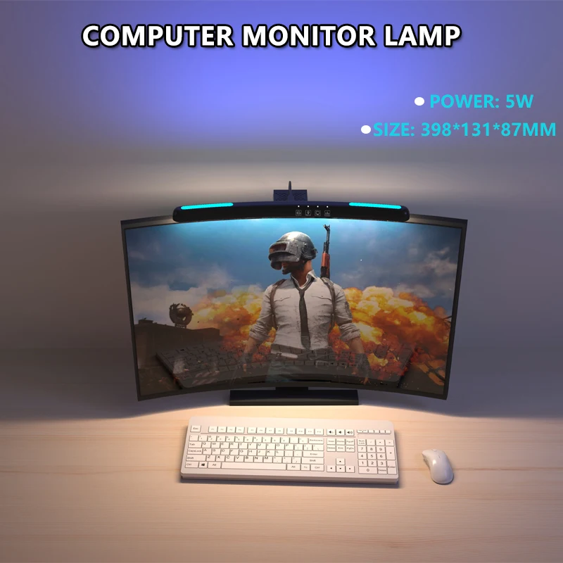 Curved Screenbar Monitor Light 3-Mode 7 Color Backlight Office Gaming Computer Lamp Desktop Led Screen Bar Hanging Light