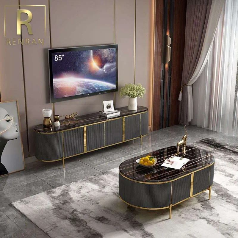 Popular modern design exotic living room furnitures center table set metal and wood tv stand furniture