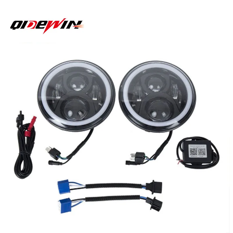 7inch led headlight Angel Eyes RGB Motorcycle Headlight with Hi/Lo Beam Projector Round For Ladas Niva 4X4 Uaz Hunter Hummer