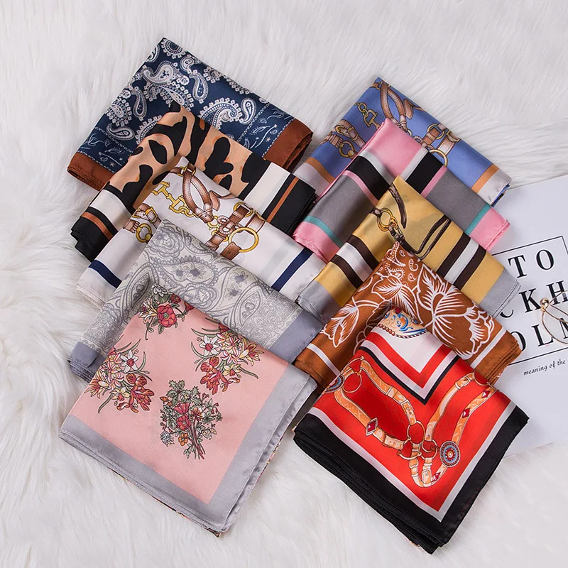 Premium Ladies Jersey Satin Hijab 70*70CM Square Head Scarf Elegant Cashew Shawl Custom Printed Sun Screen for Summer Winter