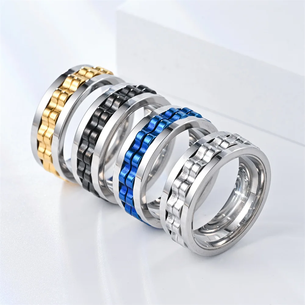 Fashion anti anxiety Spinner Ring Gear wheel Rotatable Ring Stainless Steel Rotate Anti Anxiety decompression Rings