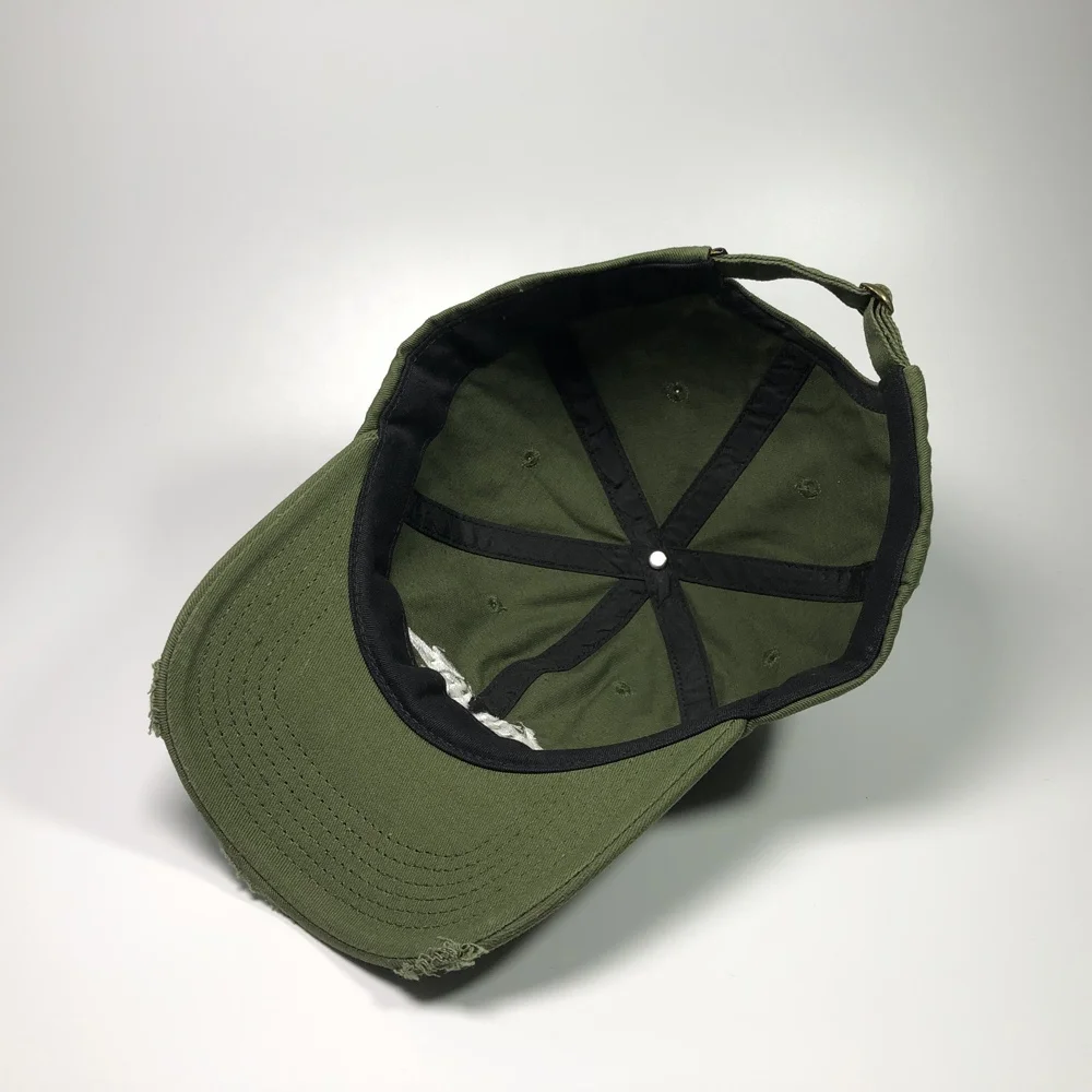  OEM cotton unstructured army green baseball cap with 3D embroidered logo custom distressed dad hat