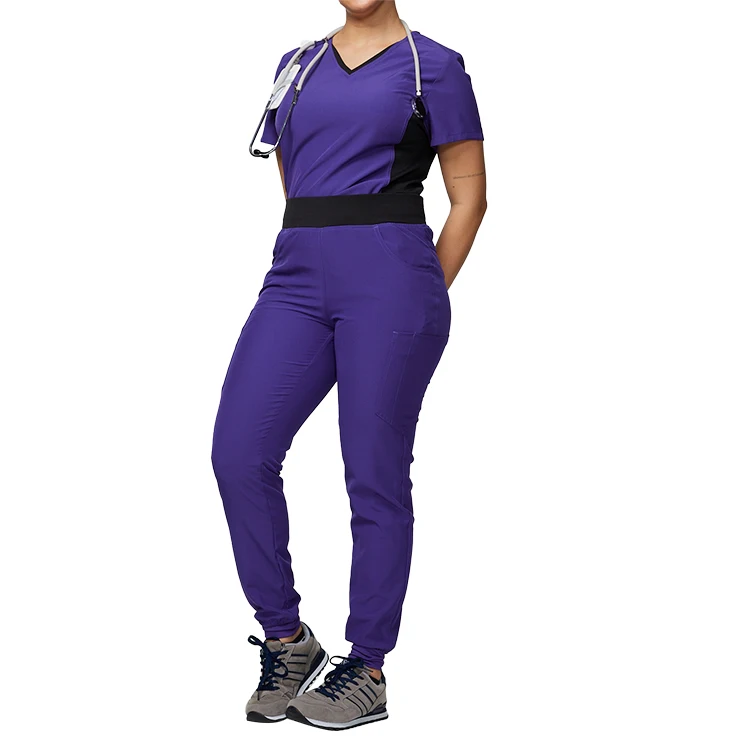 Custom Scrubs Uniforms Short Sleeve Suit Doctor Hospital Medical Elastic Waist Jogger Nursing Scrubs For Women